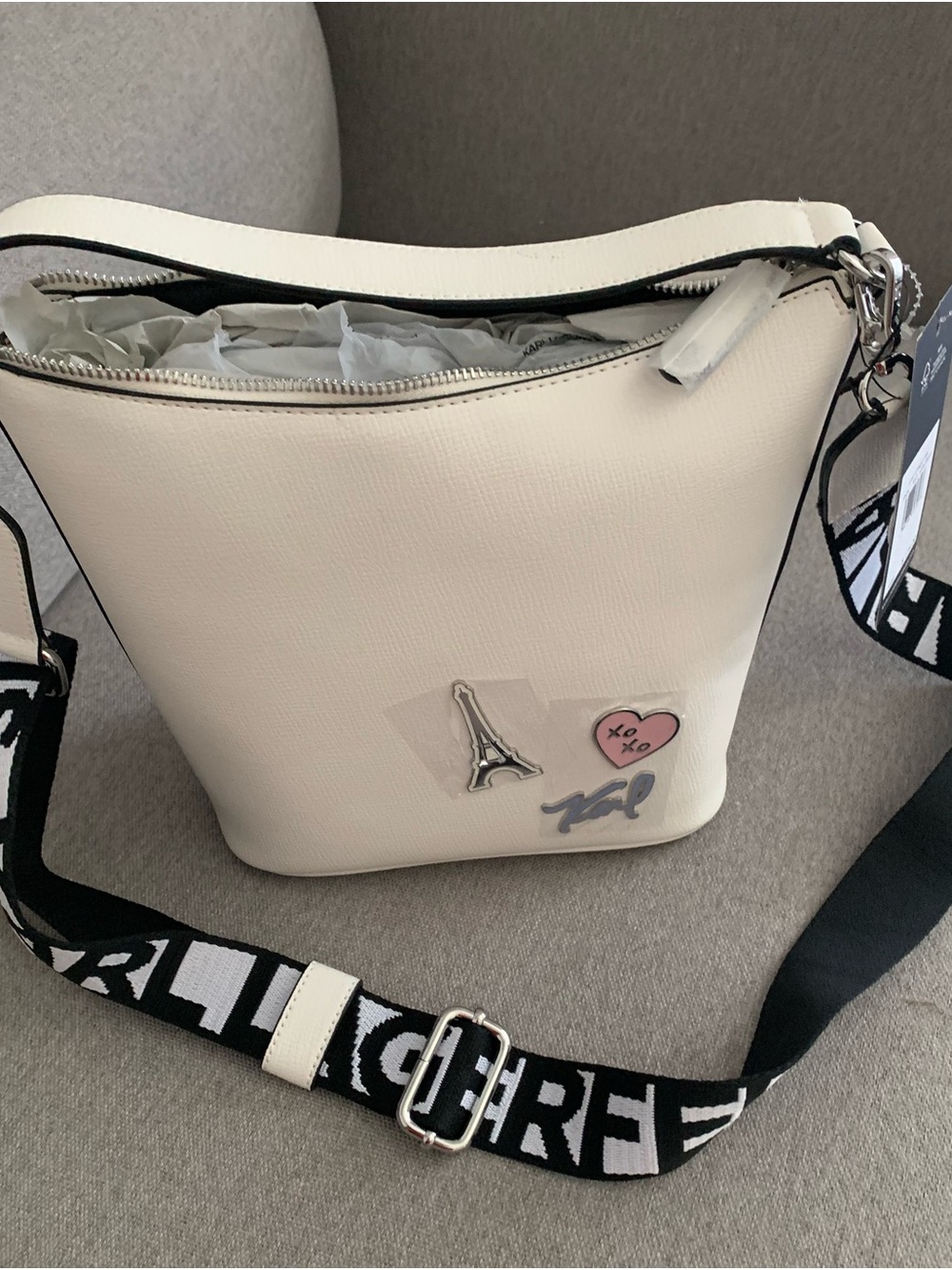 Karl Lagerfeld Cream Crossbody with Branded Strap - Picture 6 of 7